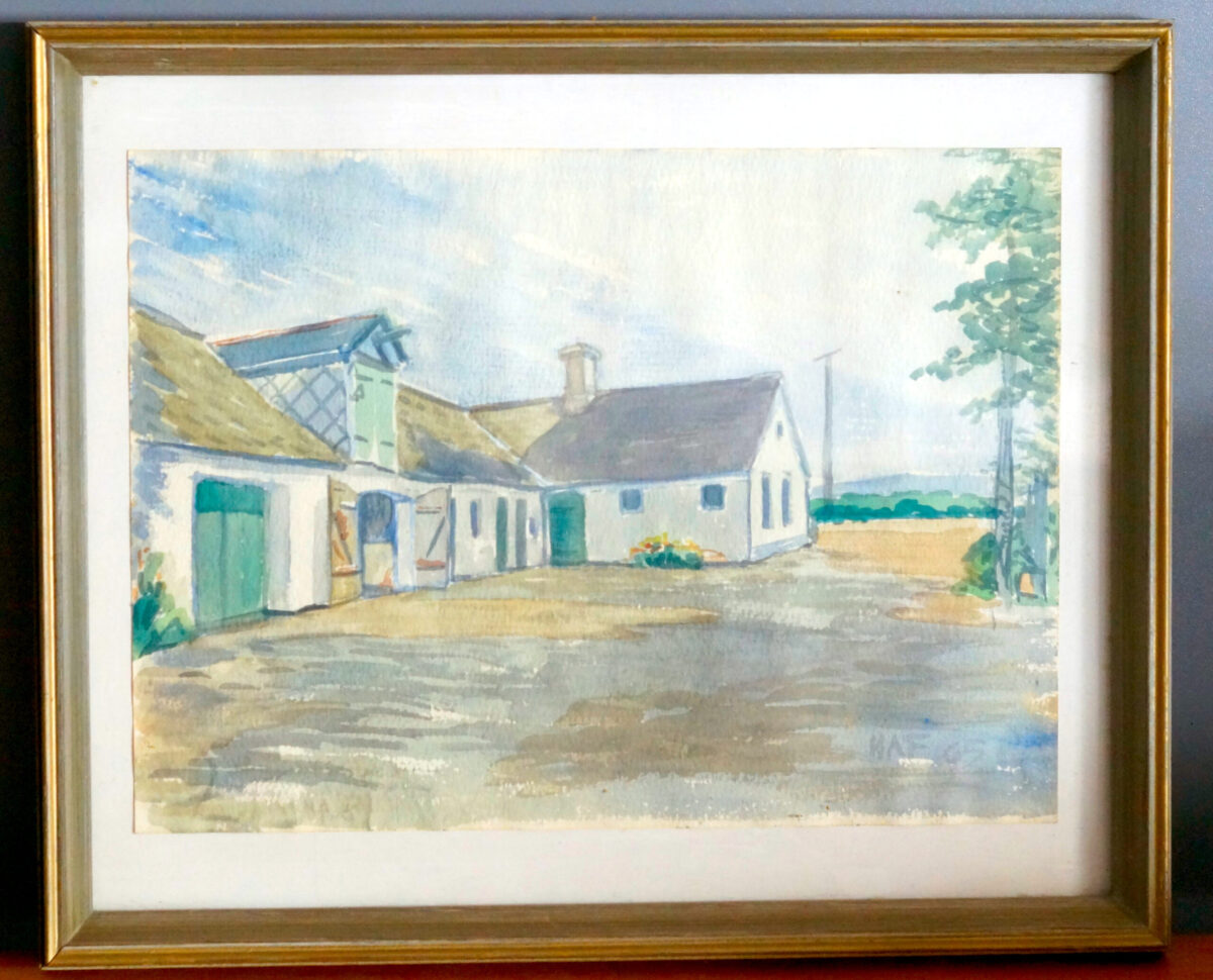 Lade og skolestue ved Hammelev Præstegård malet af Alfred Fahrendorff kort før nedrivningen i 1960'erne.