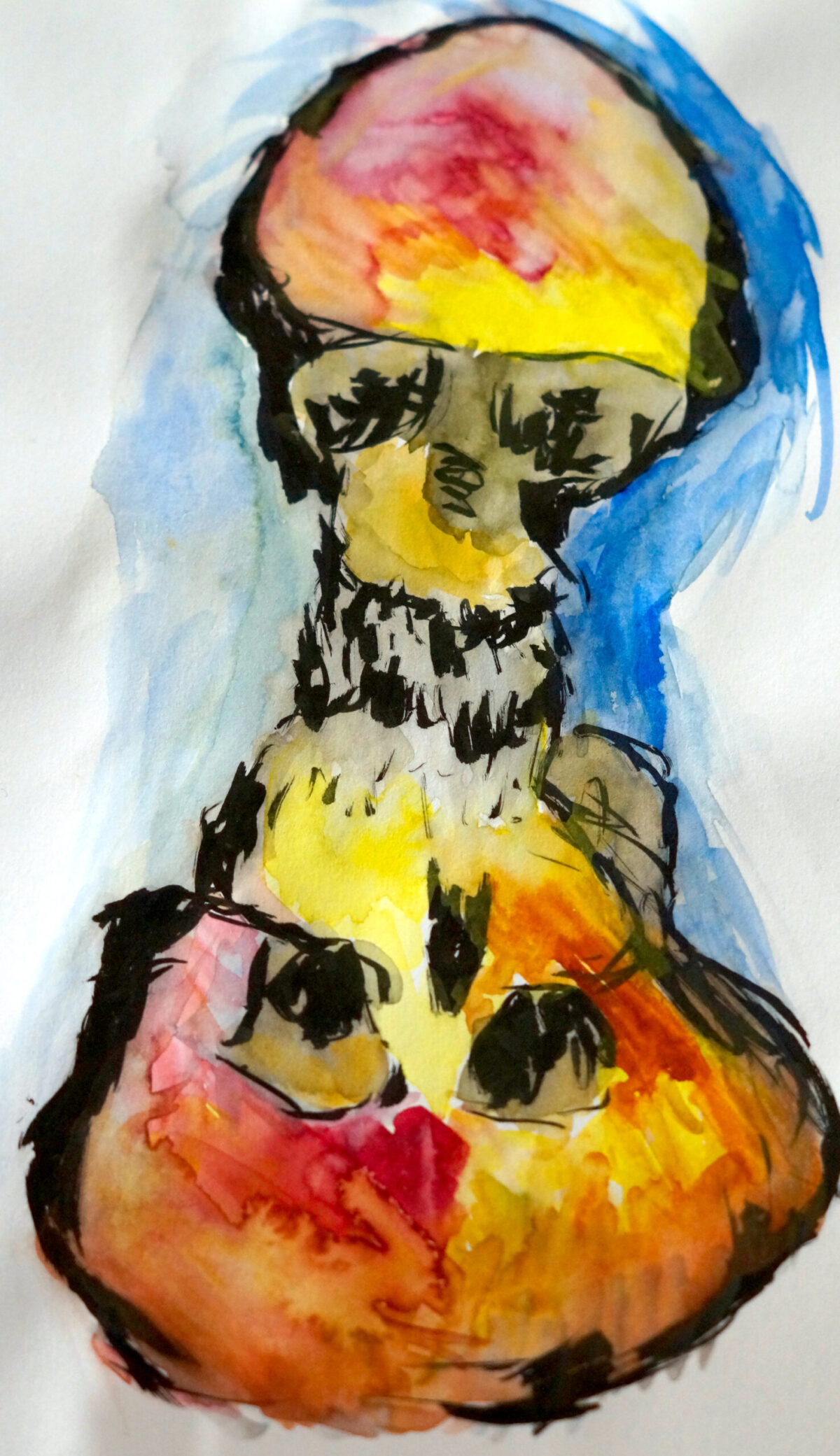 Tegning af Per Thykjær Jensen. Tusch og akvarel.